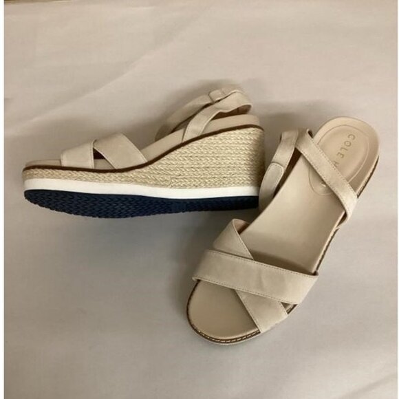 NEW Cole Haan Womens Cloudfeel Espadrille Wedge Flat Sandal sz 7 beige - Picture 2 of 3